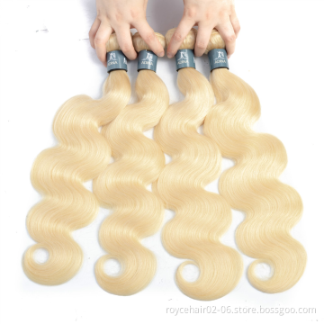Blonde Virgin Brazilian Human Hair Weave Bundles,613 Honey Blonde Body Wave Curly Hair Extensions with Lace Closure Frontal